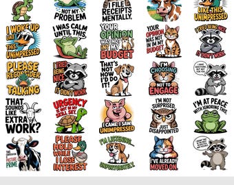 Sarcastic Animal Quote Clipart PNG, Funny Animal Quotes PNG Clipart Bundle, Humor Pet Clipart Transparent Background, Snarky Animal Bundle