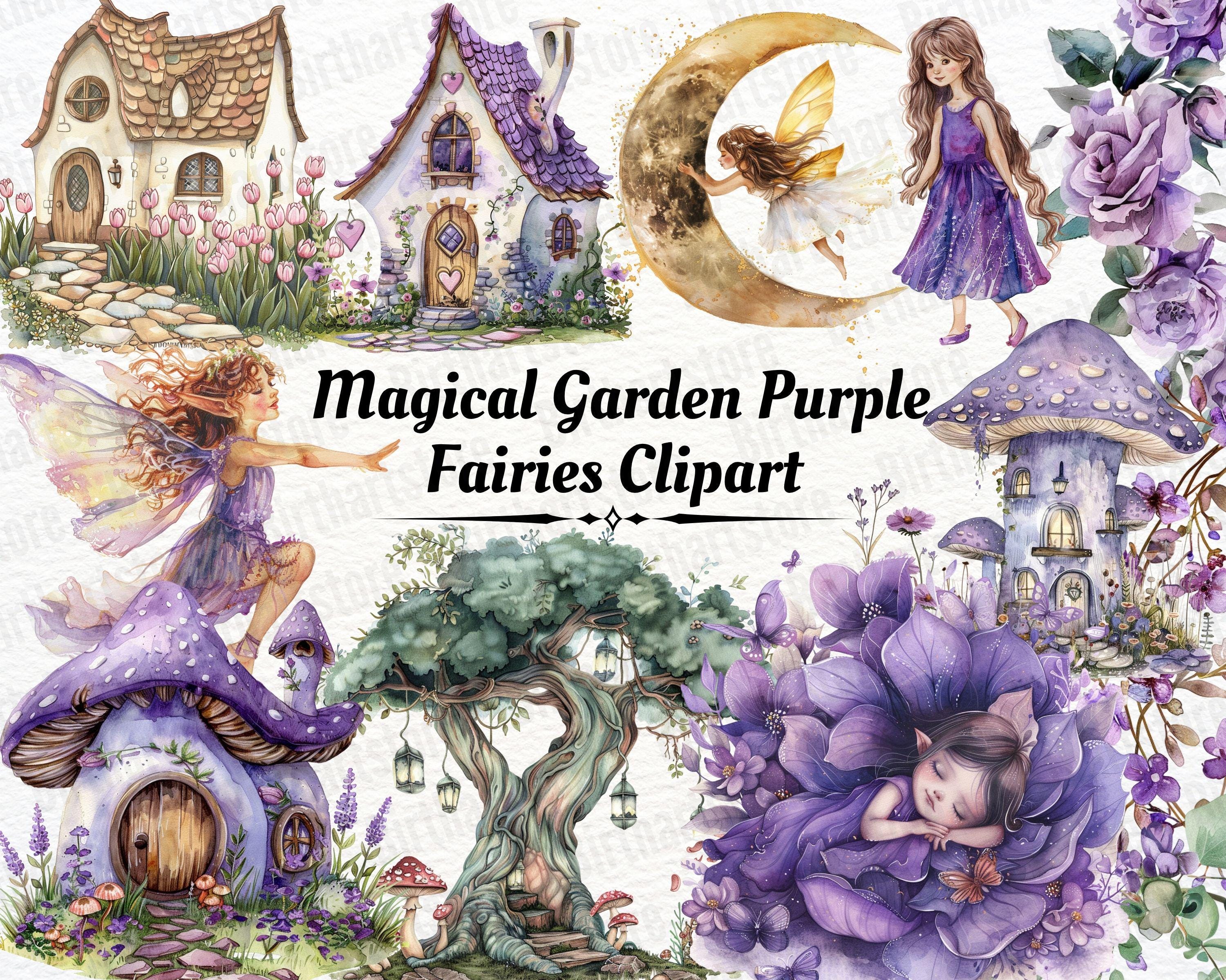 Purple Fairy Clipart Watercolor Whimsical Garden Fairies PNG | Cute ...