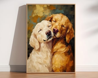 Vintage Golden Retriever Art Print, Dog Wall Art Decor, Printable Pet Portrait, Dog Lover Gift, Classic Canine Home Decor, Digital Download