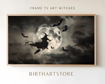 Frame Tv Art Witches, Halloween Samsung Frame Tv Art, Spooky Scary Digital Art, Vintage Witch, Witchy Decor