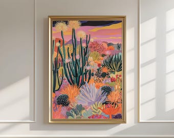 Vintage Botanical Prints, Western Retro Wall Art, Midcentury Modern Art Print, Southwestern Desert Cactus Decor, Texas Boho Home Decor