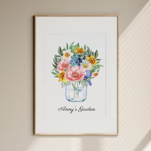 Art mural personnalisé avec impression de fleurs pour le mois de naissance, fleur de naissance personnalisée, bouquet de fleurs pour le mois de naissance, fleurs familiales pour le mois de naissance, jardin de grand-mère