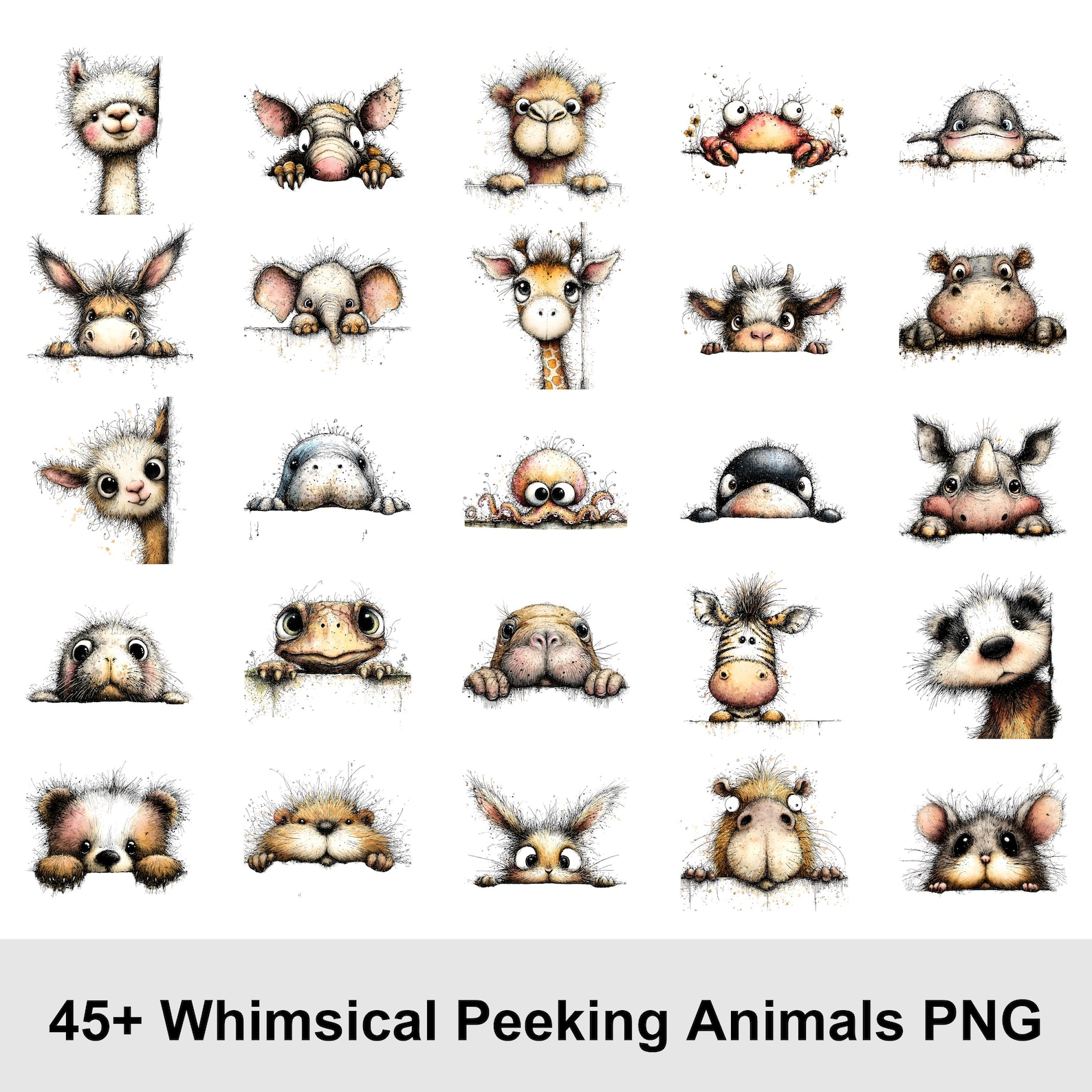 Peeking Animals Clipart Bundle • 45 PNG Cute Animal Graphics for ...