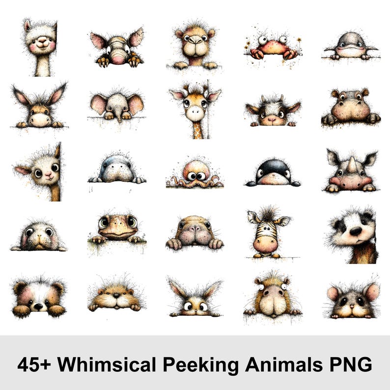 Peeking Animals Clipart Bundle • 45 PNG Cute Animal Graphics for ...