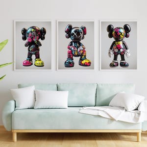 Kaws Poster, Set of 3 Hypebeast Prints, Hypebeast KAWS Room Decor, Minimalist KAWS Art Prints, Graffiti Wall Art, Streetwear Wall Art