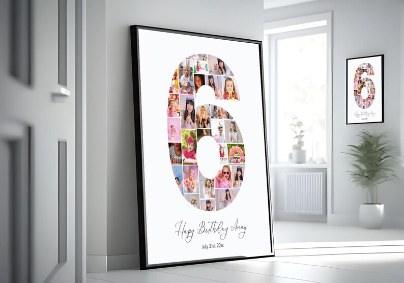6th Layout Design 6 Photo Collage, Custom 6th Birthday Memory Poster, 6th Birthday ...