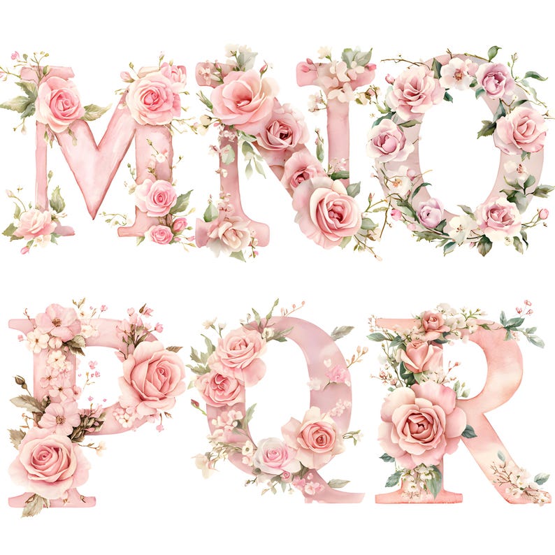 Watercolor Alphabet Clipart Floral Letters Collection Hand-Painted Alphabet Art Flower Initials Monogram Wedding Nursery Baby Shower Alphabet Graphics Elegant Botanical Alphabet Floral Design Digital Letters Watercolor Initials