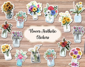 Printable Flower Sticker PNG Bundle, Wildflower Mason Jar Decals for Digital Planners, Goodnotes Stickers, Botanical Journaling Scrapbooking