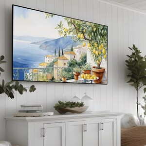 Amalfi Coast TV Art Lemons Frame TV Italian Coastal Decor Lemon Landscape TV Art Mediterranean TV Display Amalfi Lemon Grove Scene Coastal TV Painting Italian Seaside TV Frame Lemon Tree TV Art
