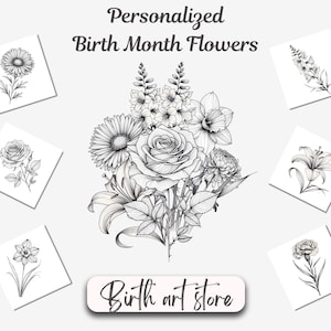 Personalisierte Geburtsblume Tattoo-Design, kundenspezifischer Geburtsmonat mit Blumen, kundenspezifischer Geburts-Blumen-Druck, Blumen-Svg, personalisierte Geburtstags-Blume
