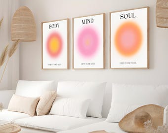 Poster Aura Mente Corpo Anima, Set di Poster Aura Spirituale, Decorazione per Stanza con Energia Aura, Decorazione Spirituale Boho, Arte Murale con Meditazione Spirituale