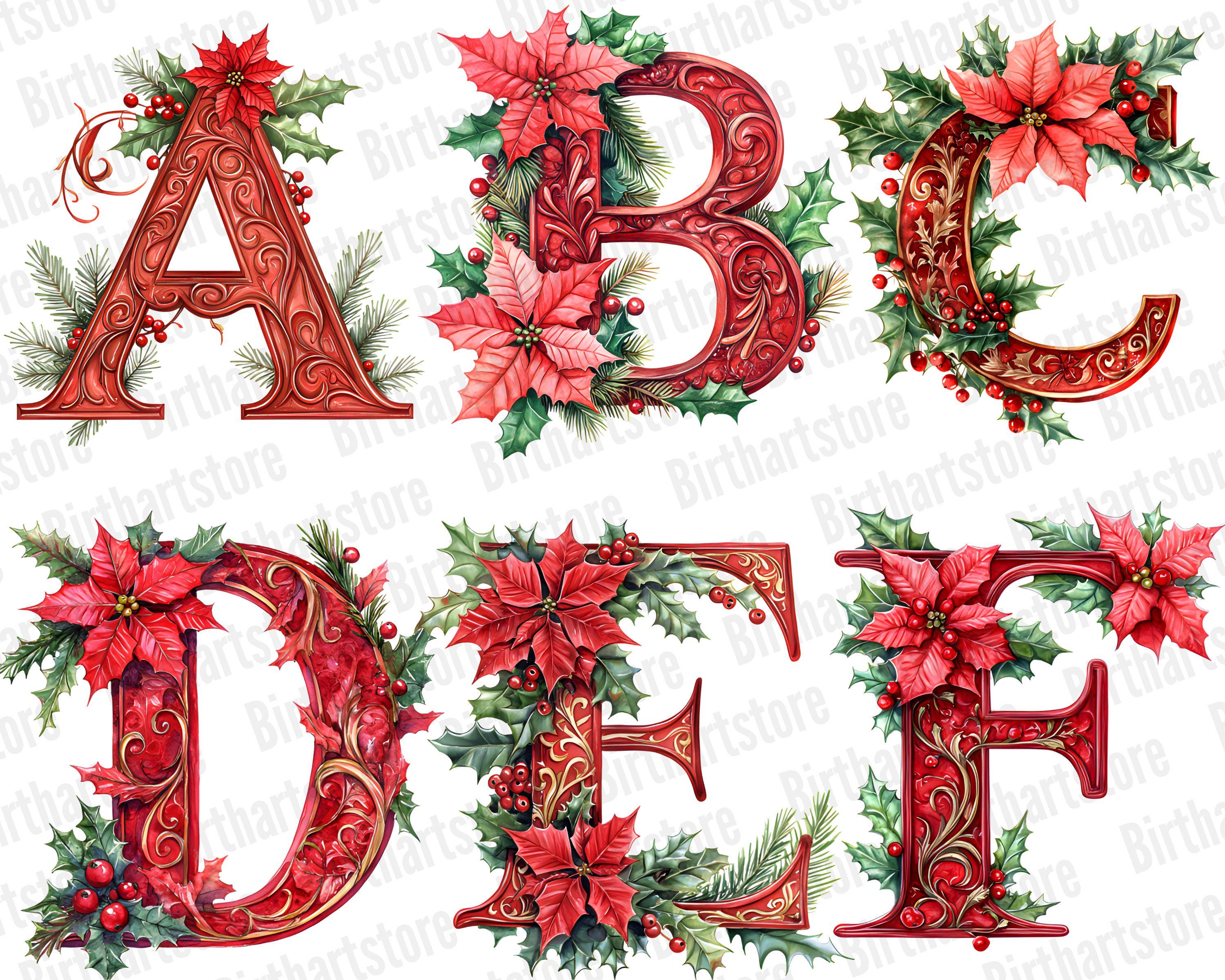 Christmas Alphabet Clipart, Festive Winter Holiday Alphabet Sublimation ...