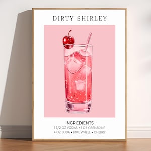 Dirty Shirley Print, Retro Cocktail Art, Vintage Bar Wandkunst, Minimalistisches Bar Decor, Dirty Shirley Decor, Retro Bar Cart Art, Drink Poster
