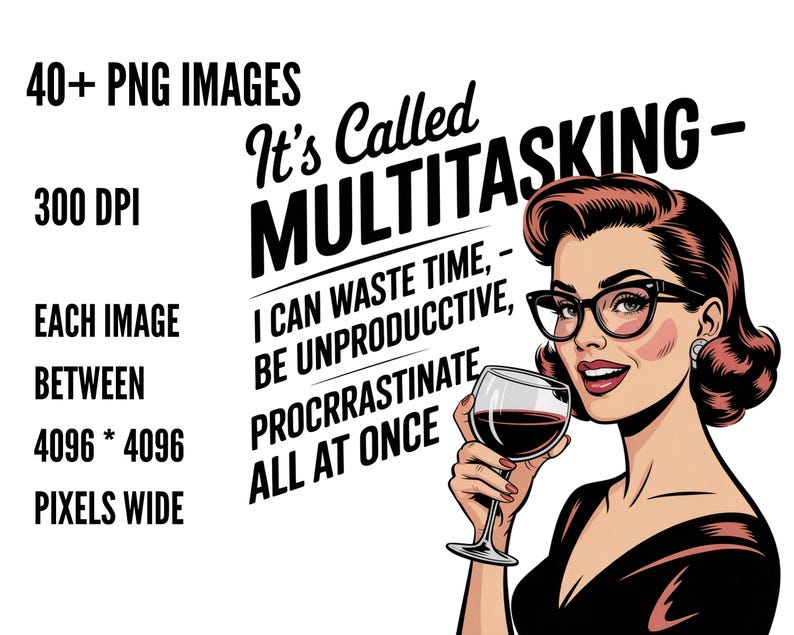 Rolig retro hemmafru PNG-paket | 40 sarkastiska vintage clipart-designer för sublimering | Kommersiell t-shirtdesign digital nedladdning bild 3