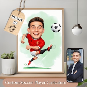 Caricatura de jogador de futebol, presente de jogador de futebol, retrato personalizado de jogador de futebol, presente de futebol para homens, presente de caricatura de atleta personalizado