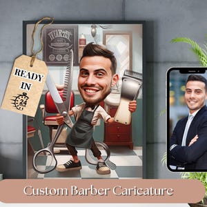 Caricatura personalizzata del barbiere, disegno personalizzato per barbiere, regalo ritratto parrucchiere, disegno artistico regalo barbiere, regalo barbiere divertente personalizzato