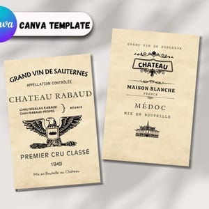 Étiquette de vin vintage, étiquette de vin minimaliste, autocollants de vin vintage imprimables, modèle d'étiquette de vin pour toile, étiquettes cadeaux de vin, étiquette modifiable