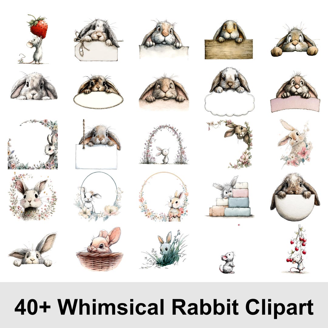 Whimsical Rabbit Clipart Bundle | Peter Rabbit Style PNG | Cute Bunny ...
