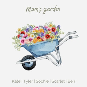 Buquê de flores de nascimento para a família, arte de flores personalizadas para o mês de nascimento, presente personalizado para o dia das mães, flor de nascimento digital, arte de jardim da vovó