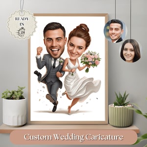 Caricatura de pareja de novios personalizada, retrato de dibujos animados de boda personalizado, caricatura de boda, caricatura de pareja divertida, regalo de retrato familiar