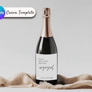 Étiquette de champagne de fiançailles, modèle d'étiquette de bouteille de vin imprimable, se marie bien avec les fiançailles, étiquette de vin de mariage, cadeau pour un couple de jeunes mariés