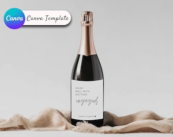 Engagement Champagne Label, Printable Wine Bottle Label Template, Pairs Well with Getting Engaged, Wedding Wine Label, Gift for Bride Couple