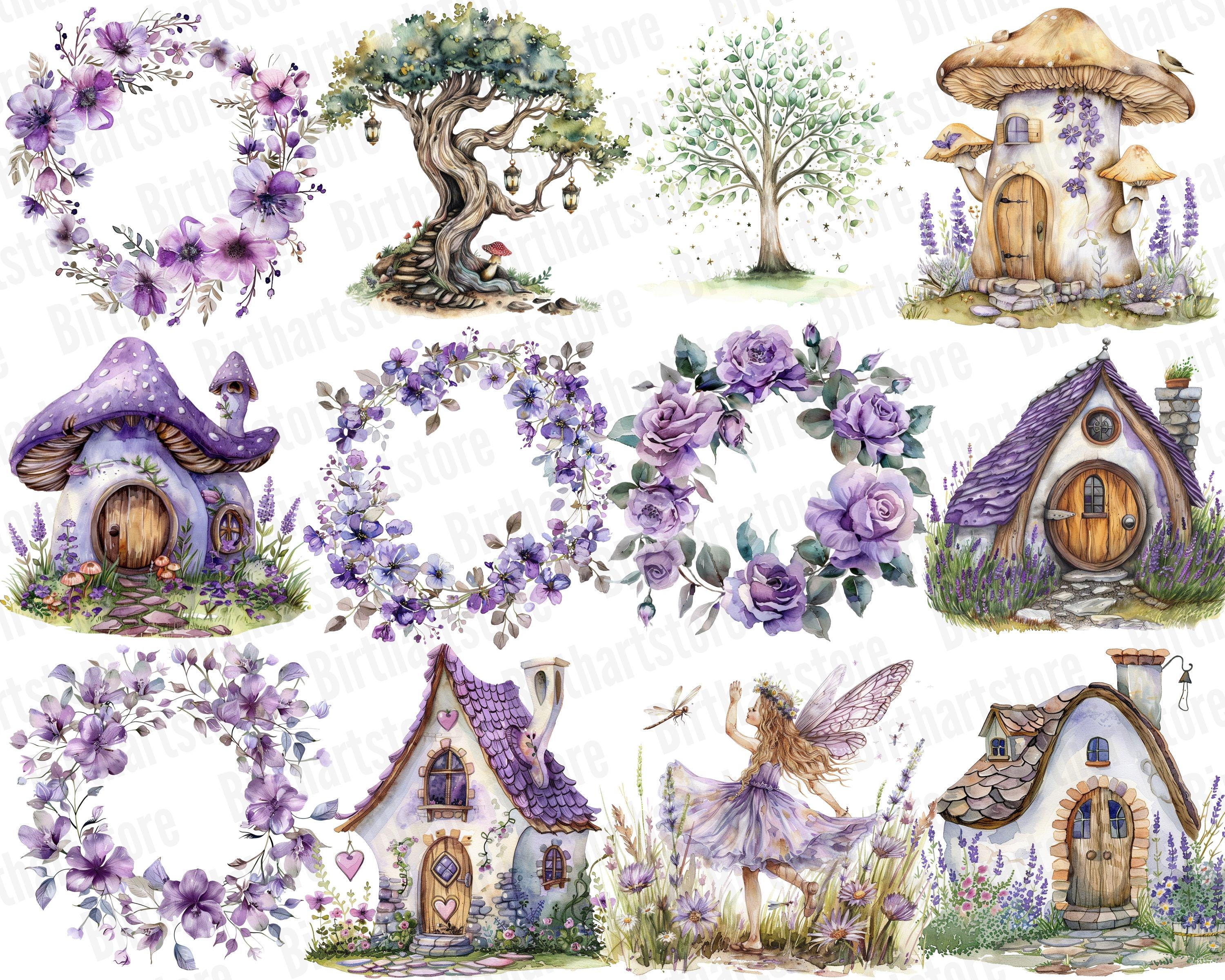 Purple Fairy Clipart Watercolor Whimsical Garden Fairies PNG | Cute ...