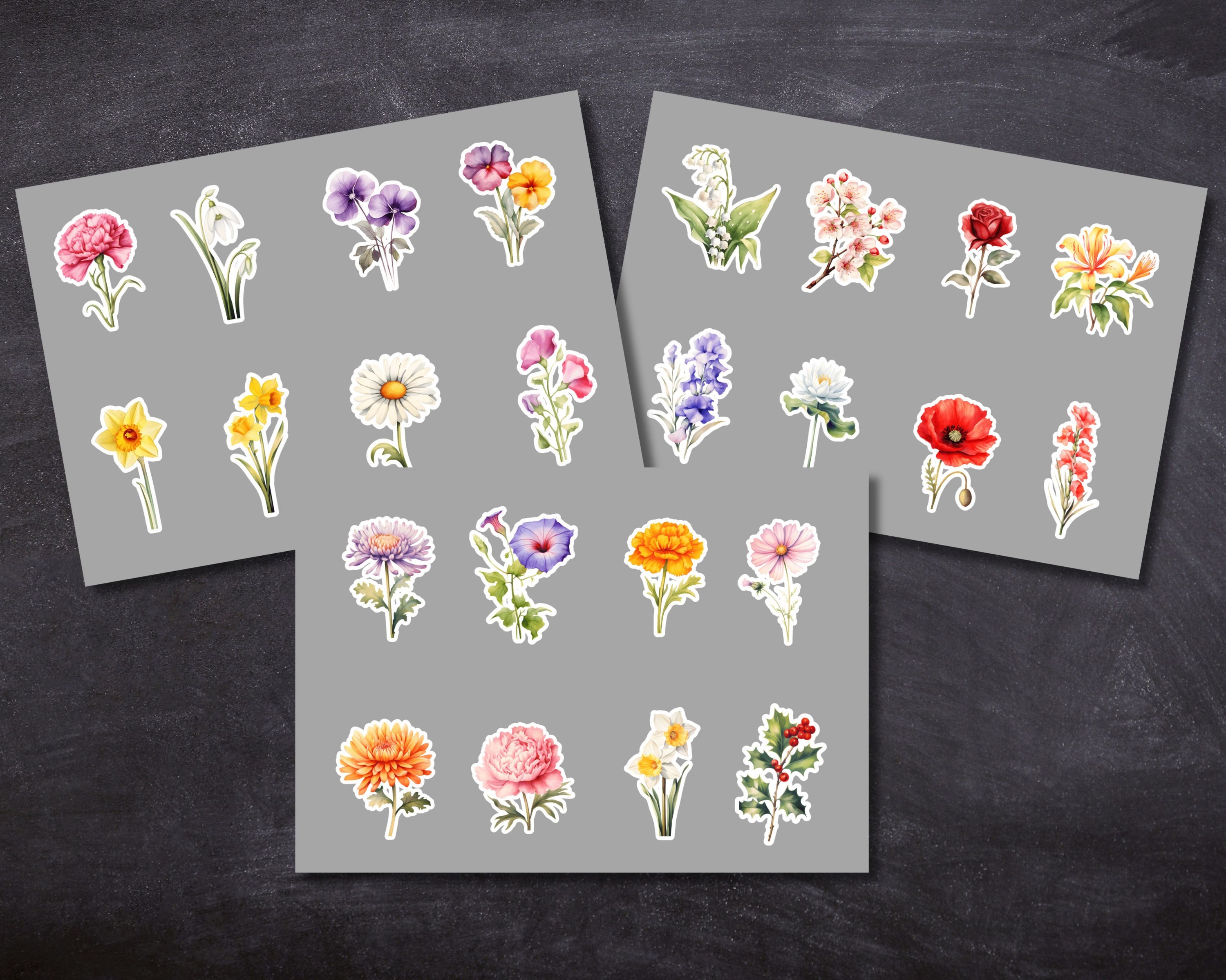 Birth Month Flower Printable Stickers, Birth Flower PNG, Antique Floral ...