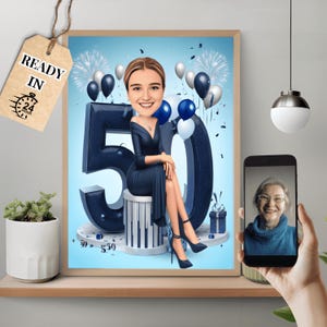 Caricature d'anniversaire, caricature personnalisée pour 50e anniversaire, caricature à partir d'une photo, 50e anniversaire, cadeau portrait dessin animé joyeux anniversaire
