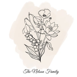 Benutzerdefinierte Geburtsblumenkunst, Geburtsmonat Blume PNG, Antikes Blumen PNG, Personalisierte Familiengartengrafik, Geburtsblume SVG, Blumen Botanisch