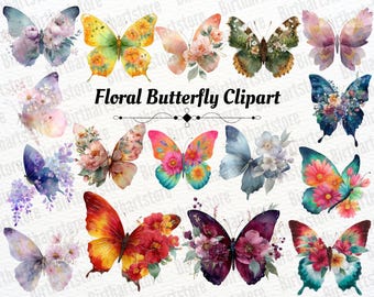 Schattige bloemen vlinder clipart png, aquarel vlinder png, botanische vlinder kunst transparante achtergrond, vlinderbloem png