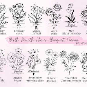 Birth Month Flower SVG, Birth Flower Monogram Svg, Birth Month Flower Bouquet Frame, Birthday Flower SVG, Floral Svg Bundle, Wildflower Png