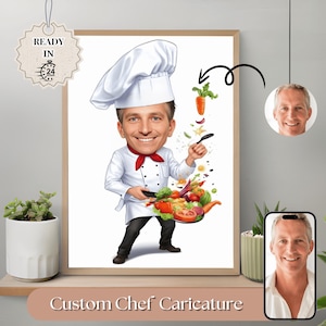 Aangepaste karikatuur portret mannelijke chef-kok, gepersonaliseerd cadeau chef-kok, grappige chef-kok kunst, cartoon tekening chef-kok, aangepaste chef-kok cadeau, kookillustraties