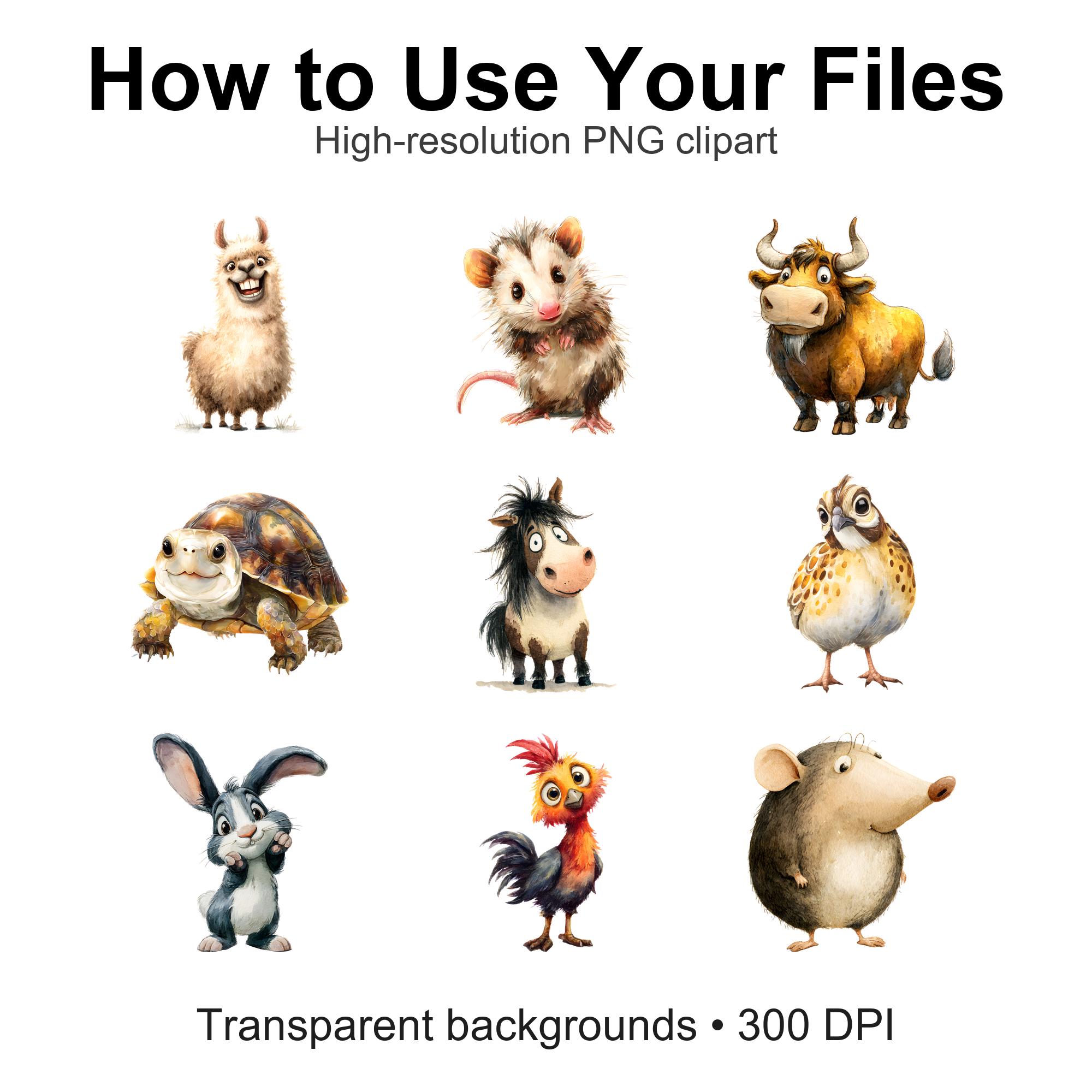 Quirky Farm Animals Clipart Bundle | 55+ Whimsical Animals PNG | Cute ...