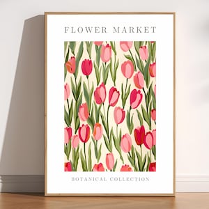 Tulip Flower Print, Wild Flower Wall Art, Living Room Print, Modern Abstract Plan Art, Boho Flower Wall Art, Neutral Wall Art, Tulip Print