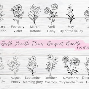 Birth Month Svg, Birth Month Flowers Svg, Birthday Flower, Flower Clipart, Birth Flowers SVG, Birth Month Flower Bouquet, Floral Svg Bundle