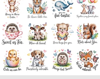 Cute Baby Animal Clipart Bundle, 25+ Watercolor Baby Animals PNG, Safari Nursery Decor, Boho Baby Shower Clipart | Digital Instant Download