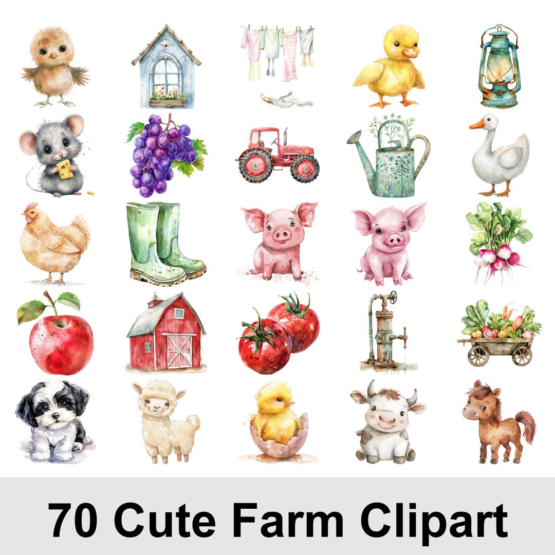 Cute Farm Clipart | 70 PNG Farm Animals Clipart | Nursery Farm Decor ...