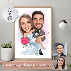 Caricatura di matrimonio, caricatura di coppia personalizzata, regalo per coppia, ritratto di cartone animato di matrimonio personalizzato, regalo di nozze, ritratto di coppia