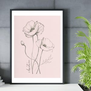 Imprimé fleurs du mois de naissance, imprimé floral minimaliste, imprimé fleurs de famille, imprimé botanique moderne, dessin au trait floral délicat, bouquet de fleurs