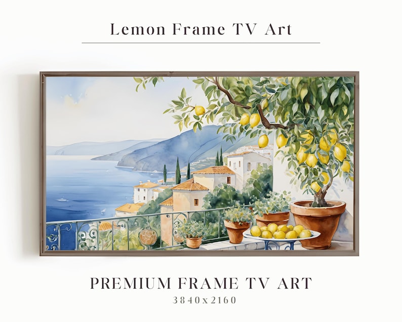 Frame TV Art Amalfi Coast Lemons Mediterranean Decor Coastal TV Painting Lemon Grove Art Amalfi Scenery TV Frame Italian Coast TV Art Vibrant Lemon TV Display Coastal Landscape TV Art Mediterranean Lemon Scene