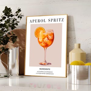 Aperol Spritz Print, Modern Cocktail Print, Art for Kitchen Bar, Mid-Century Cocktail Poster, Aperol Drink Art, Aperol Cocktail Recipe Art