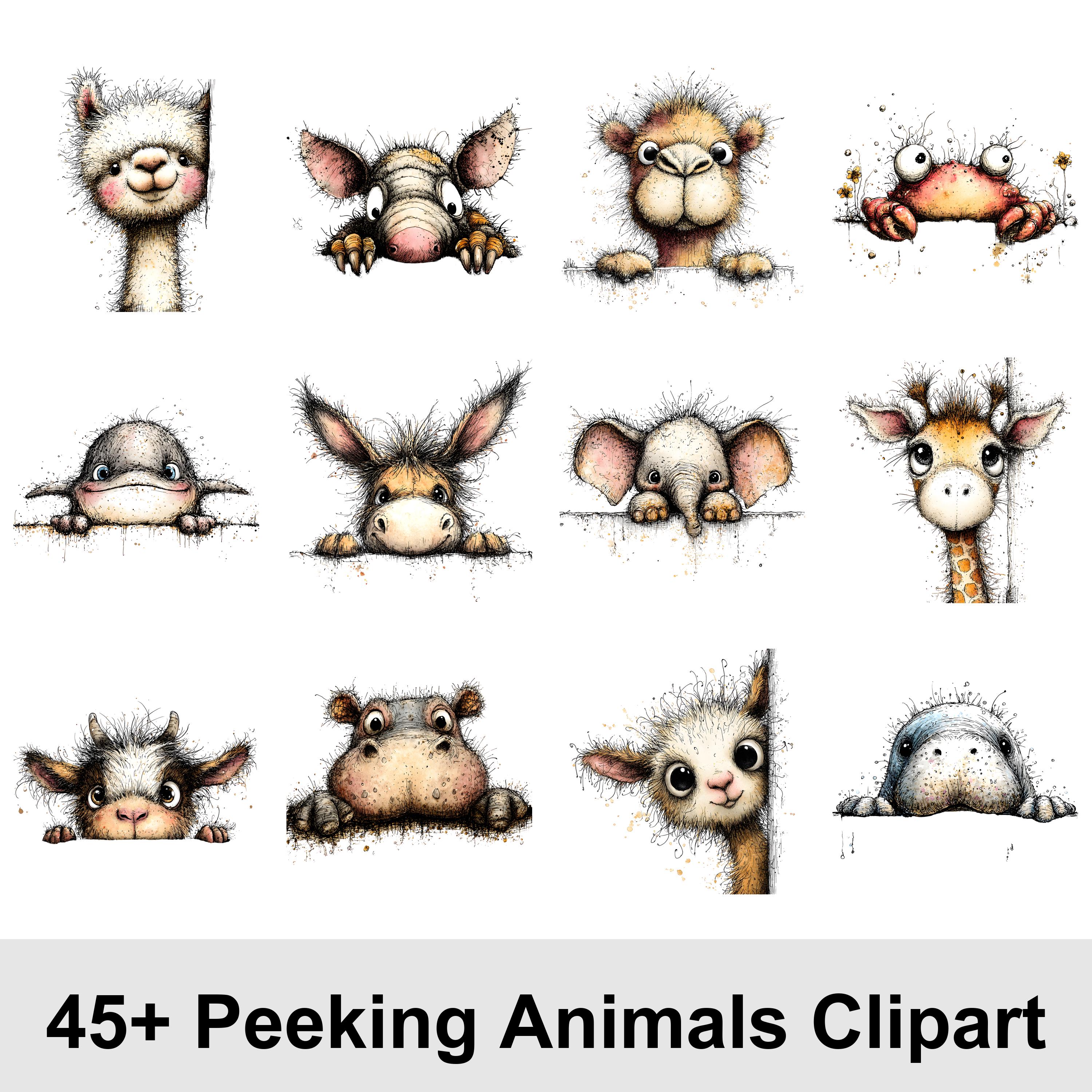 Peeking Animals Clipart Bundle • 45 PNG Cute Animal Graphics for ...