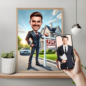 Personalisierte Makler-Karikatur, Grundbesitz-Karikatur, Grundbesitz-Karikaturporträt, kundenspezifische Makler-Karikaturzeichnung, Eigenschaftsagent Png