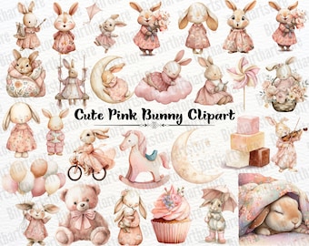 Niedliche rosa Häschen Clipart, Ballerina-Häschen, Kaninchen-Baby-Dusche, Boho-Häschen, Baby-Dusche-Mädchen-Dekor, Kokett Kinderzimmer PNG, Blumenhäschen Clipart