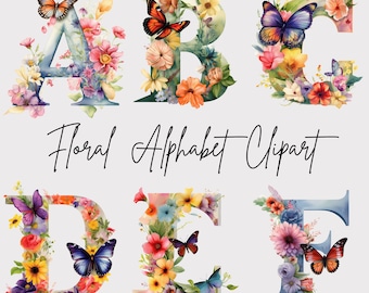 Floral Alphabet Clipart, Floral Letter Monogram, Floral Initial, Alphabet Png, A-Z Floral Letters, Nursery Decor Scrapbooking Commercial Use