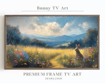 Cornice TV con coniglietto vintage, dipinto di coniglio pasquale per TV Samsung, download digitale di animali primaverili, graziosa decorazione per la cameretta dei bambini