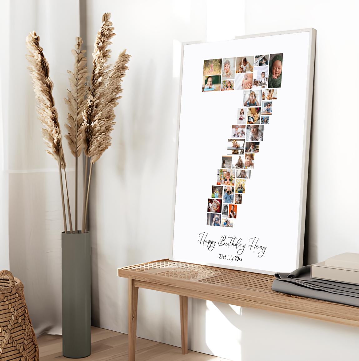 Number 7 Photo Collage, Editable 7th Birthday Gift Collage, Milestone ...