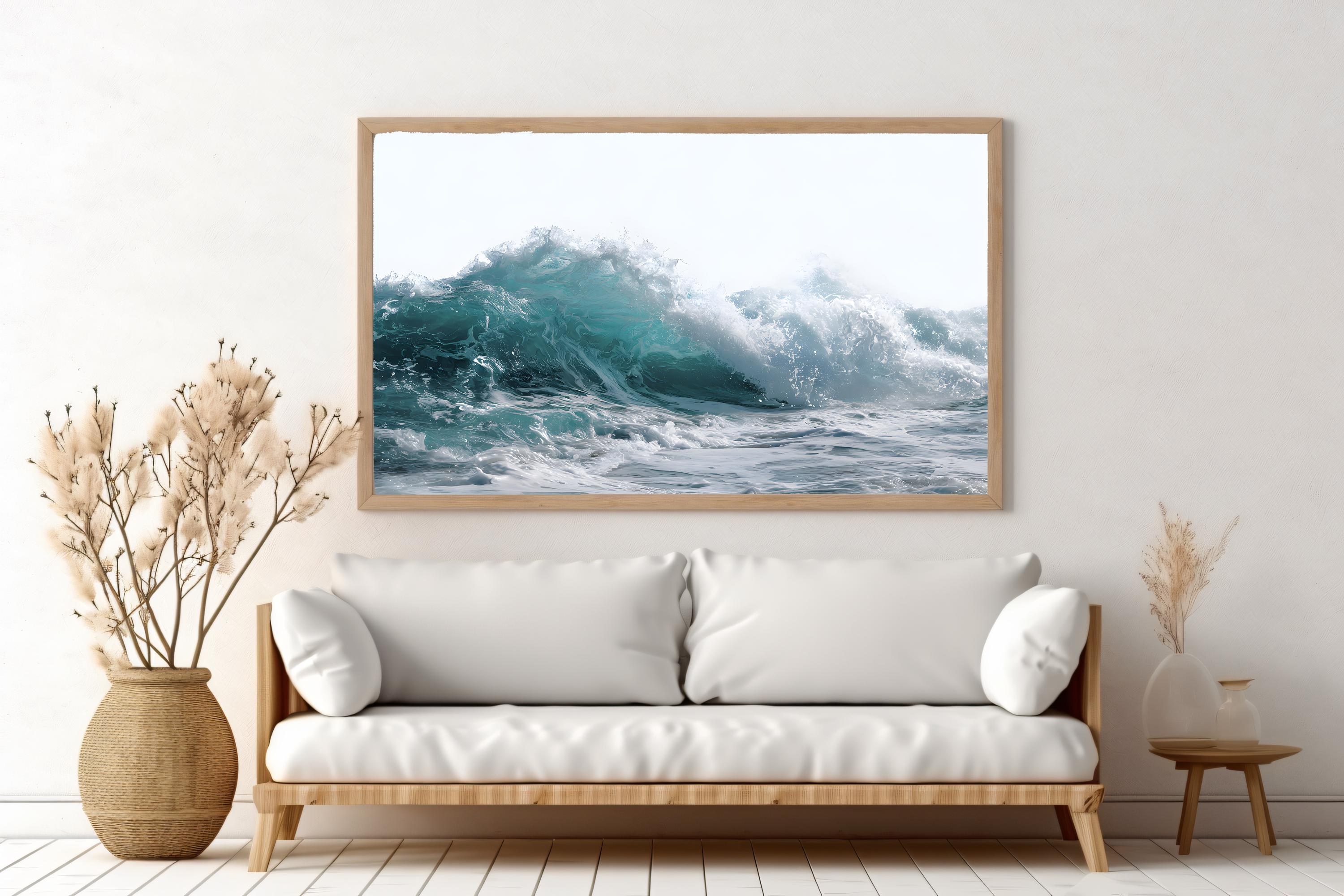 Coastal Ocean Waves Wall Art – Fine Line Abstract Seascape Print ...
