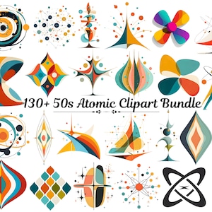 50s Atomic Clipart Bundle | 90 Mid Century Modern Shapes PNG • Abstract Retro Clipart Graphics for Commercial Use | Instant Digital Download